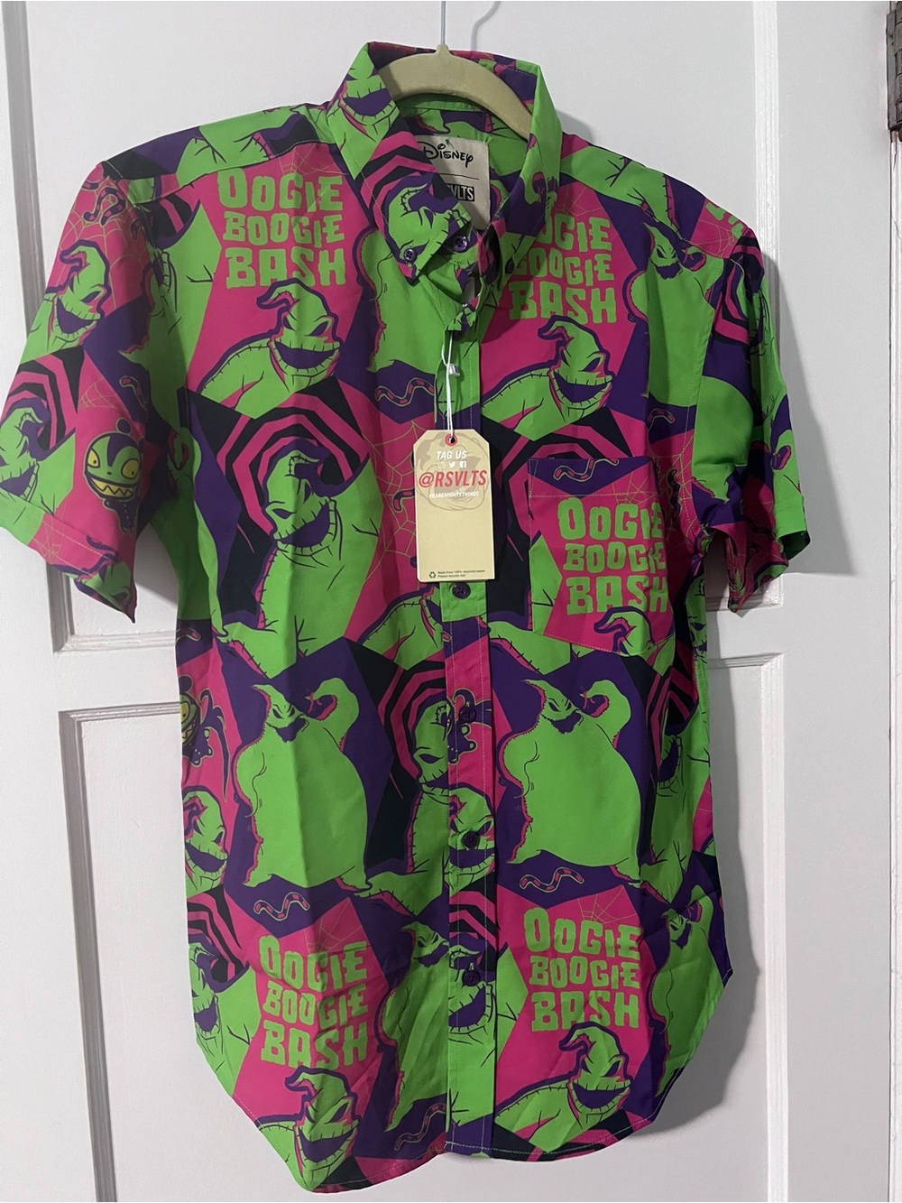 RSVLTS Short-Sleeve Button-Up Shirt - Green/Purple/Pink